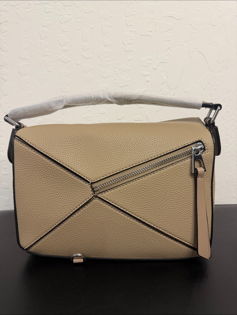 Puzzle bag replica- Beige Women's Faux Leather Handbag - Stylish Everyday Bag